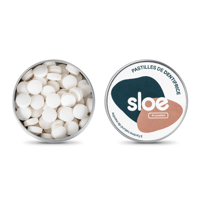 Sloe - Pastilles Dentifrice à la Menthe avec étui Boite en métal - 60 pastilles - Véganie