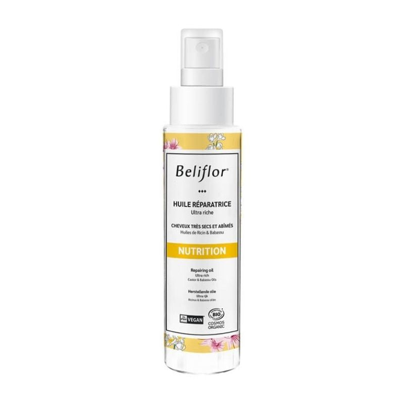 Huile réparatrice Nutrition aux huiles de ricin & babassu - 125 ml de Beliflor sur Véganie